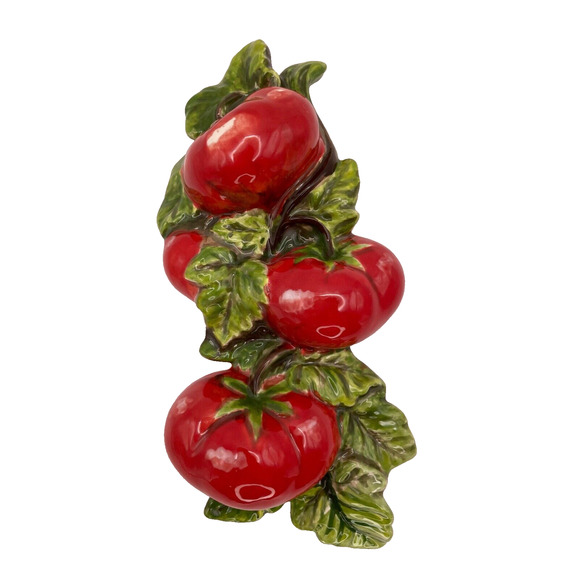 Pre-owned Red Vine Tomatoes Ceramic Hand Painted Wall Art Decor 7.5" Signed
